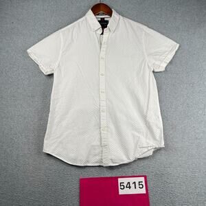 Denim & Flower Shirt White Dots Casual Button Up Short Sleeve Mens Slim Small